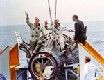 ASTRONAUT CERNAN, EUGENE A. - RECOVERY (GT-9A)(S/C IN WATER W/HATCHES OPEN)