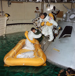 Apollo 10 astronauts participate in water egress training at MSC