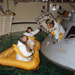 Apollo 10 astronauts participate in water egress training at MSC