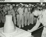 Gemini VI Astronauts Cut Cake by NASA and Southwestern Oklahoma State University