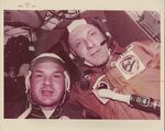 Cosmonaut Kubasov and Astronaut Stafford during ASTP visit by Southwestern Oklahoma State University and NASA